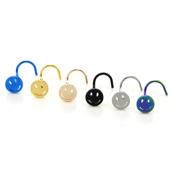 Wholesale curved nose nail cutting surface nose nail Stainless Steel Nose nail JDC-NS-LX012 Piercings JoyasDeChina smiley Pack 6 PCs (one for each color) Wholesale Jewelry JoyasDeChina Joyas De China