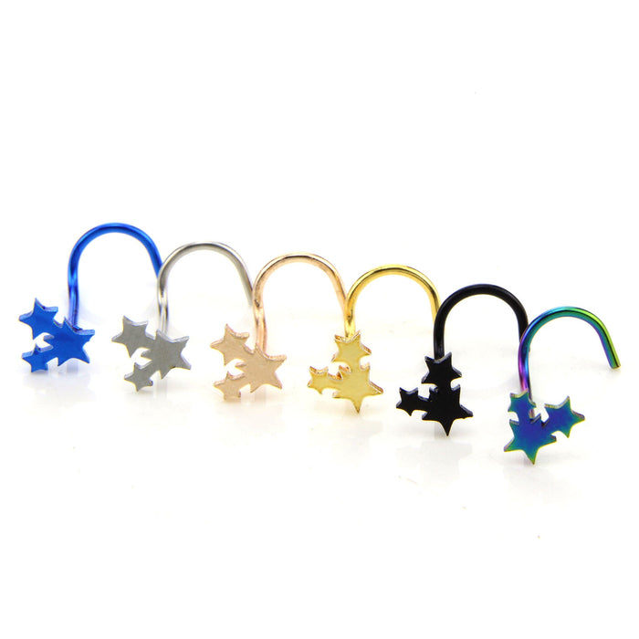 Wholesale curved nose nail cutting surface nose nail Stainless Steel Nose nail JDC-NS-LX012 Piercings JoyasDeChina Three stars Pack 6 PCs (one for each color) Wholesale Jewelry JoyasDeChina Joyas De China