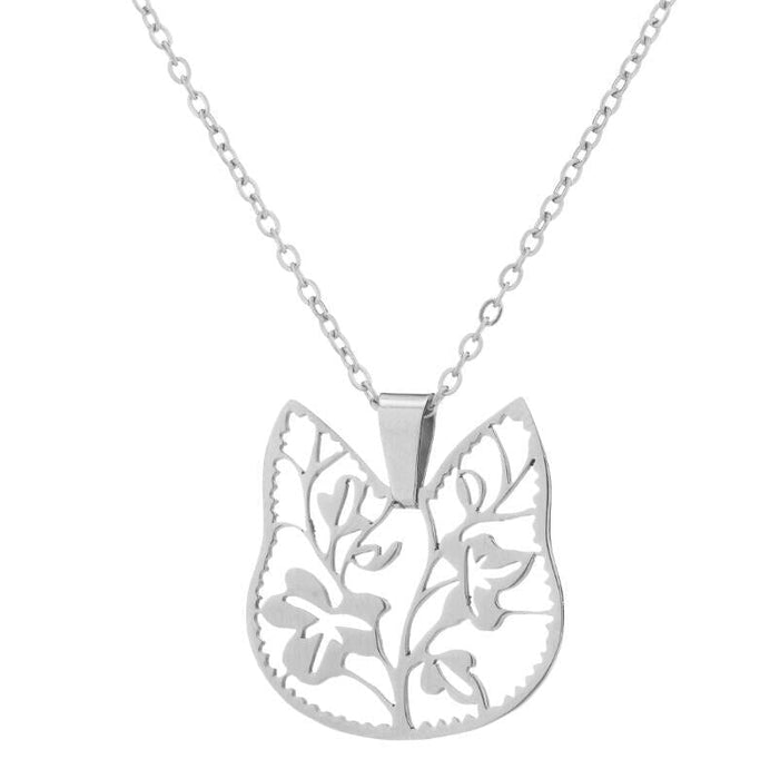 Wholesale cutout kitten head stainless steel flower necklace JDC-NE-SS008 Necklaces 双硕 Wholesale Jewelry JoyasDeChina Joyas De China