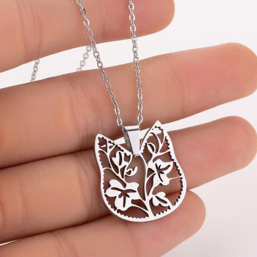 Wholesale cutout kitten head stainless steel flower necklace JDC-NE-SS008 Necklaces 双硕 Wholesale Jewelry JoyasDeChina Joyas De China