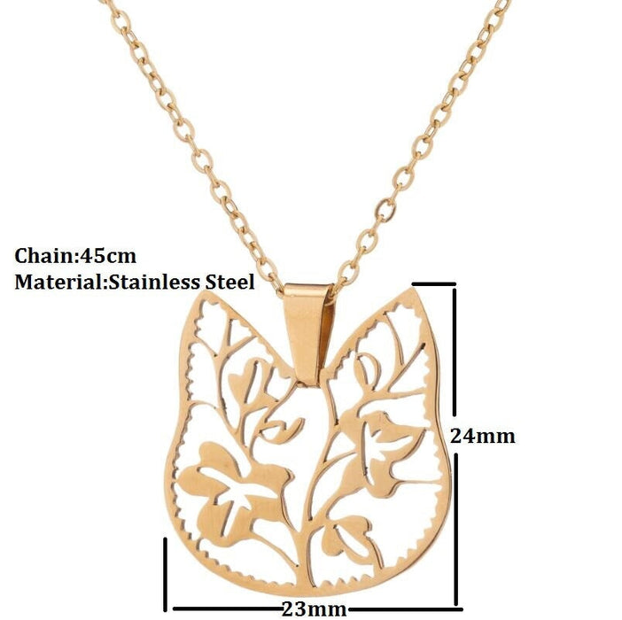 Wholesale cutout kitten head stainless steel flower necklace JDC-NE-SS008 Necklaces 双硕 Wholesale Jewelry JoyasDeChina Joyas De China