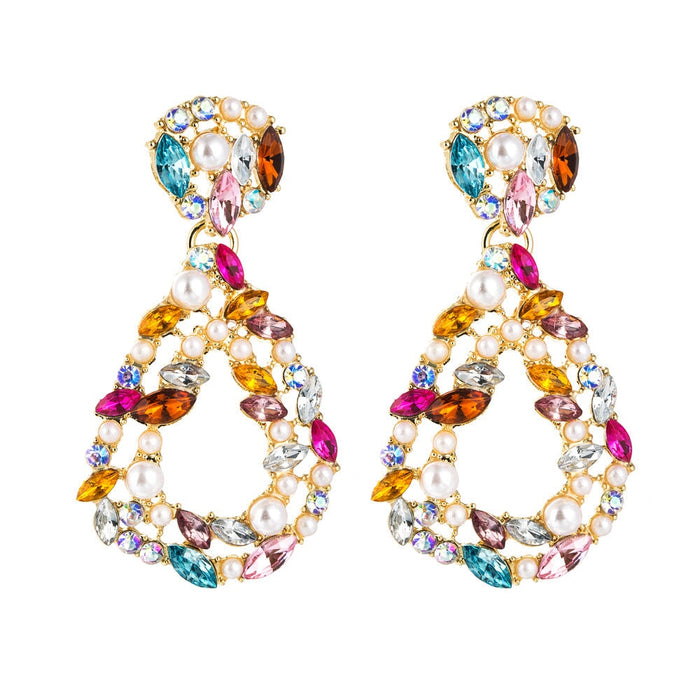 Wholesale cutout teardrop pearl long alloy earrings JDC-ES-HEM003 Earrings 和鸣 Wholesale Jewelry JoyasDeChina Joyas De China