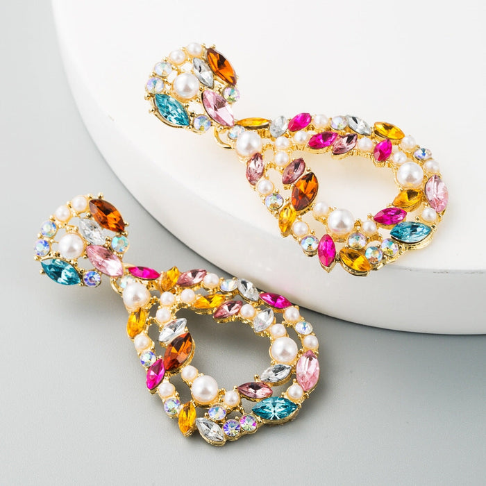 Wholesale cutout teardrop pearl long alloy earrings JDC-ES-HEM003 Earrings 和鸣 Wholesale Jewelry JoyasDeChina Joyas De China