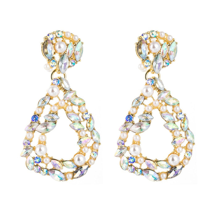 Wholesale cutout teardrop pearl long alloy earrings JDC-ES-HEM003 Earrings 和鸣 Wholesale Jewelry JoyasDeChina Joyas De China