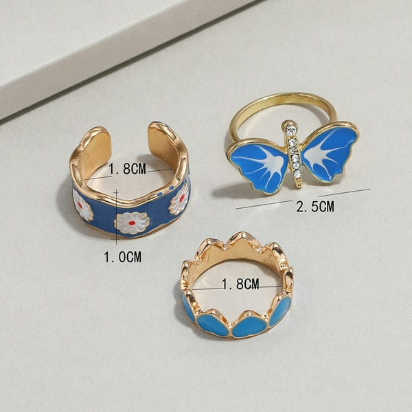 Wholesale Daisy butterfly love ring 3-piece set JDC-RS-KQ028 Rings JoyasDeChina Wholesale Jewelry JoyasDeChina Joyas De China