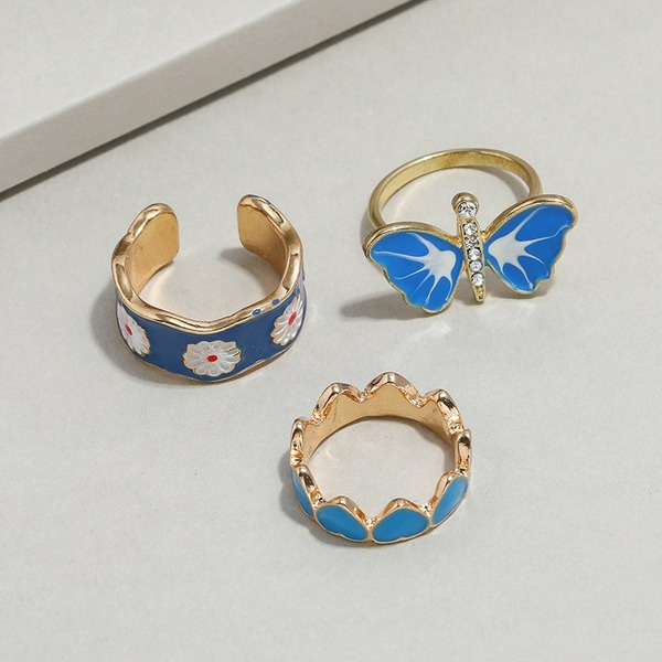 Wholesale Daisy butterfly love ring 3-piece set JDC-RS-KQ028 Rings JoyasDeChina Wholesale Jewelry JoyasDeChina Joyas De China