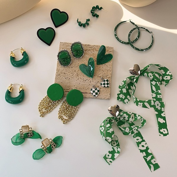 Bulk Jewelry Wholesale dark green tie earrings paint alloy geometric studs JDC-ES-W307 Wholesale factory from China YIWU China