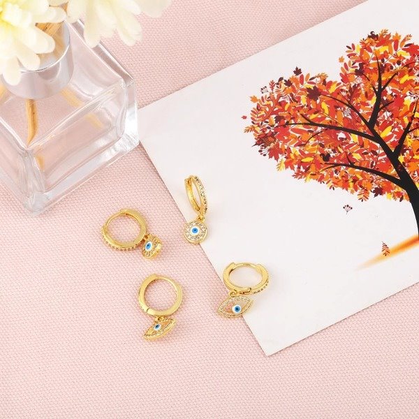 Wholesale Devil's Eye Copper Plated 18k Gold Zircon Earrings JDC-ES-AS-026 Earrings 翱?N Wholesale Jewelry JoyasDeChina Joyas De China