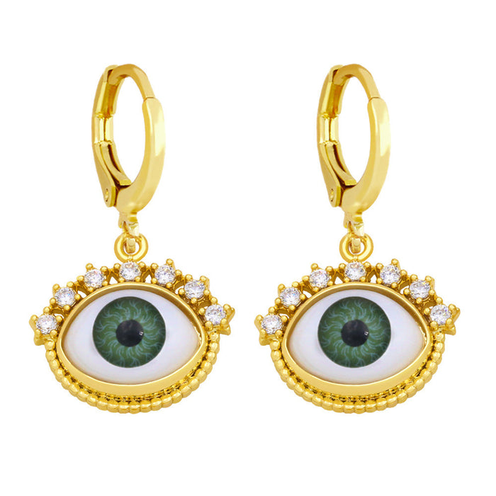 Wholesale Devil's Eye Zircon Copper Plated 18k Gold Earrings JDC-ES-AS-005 Earrings 翱?N green Wholesale Jewelry JoyasDeChina Joyas De China
