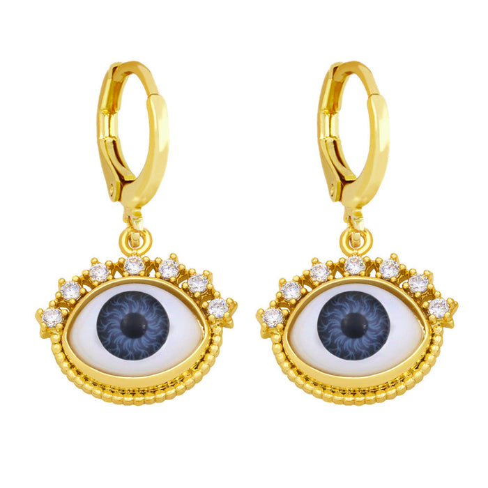Wholesale Devil's Eye Zircon Copper Plated 18k Gold Earrings JDC-ES-AS-005 Earrings 翱?N grey Wholesale Jewelry JoyasDeChina Joyas De China