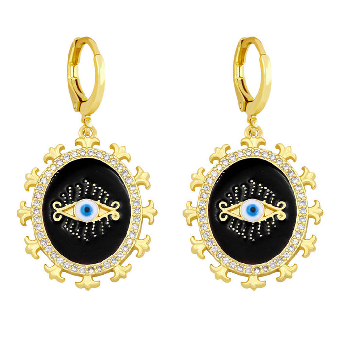 Wholesale Devil's Eye Zircon Copper Plated 18k Gold Earrings JDC-ES-AS-030 Earrings 翱?N black Wholesale Jewelry JoyasDeChina Joyas De China