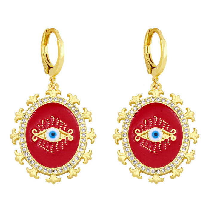 Wholesale Devil's Eye Zircon Copper Plated 18k Gold Earrings JDC-ES-AS-030 Earrings 翱?N red Wholesale Jewelry JoyasDeChina Joyas De China