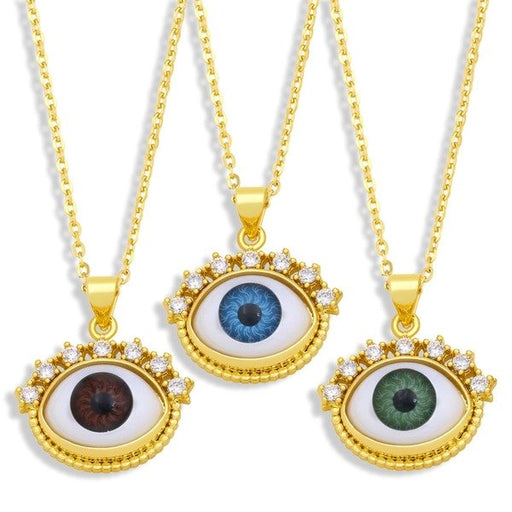 Wholesale Devil's Eye Zircon Resin Copper Plated 18k Gold Necklaces JDC-NE-AS-008 Necklaces 倏 Wholesale Jewelry JoyasDeChina Joyas De China
