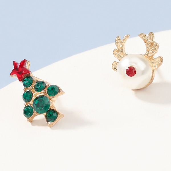 Wholesale diamond and pearl Christmas tree elk alloy earrings JDC-ES-JY004 Earrings JoyasDeChina Wholesale Jewelry JoyasDeChina Joyas De China