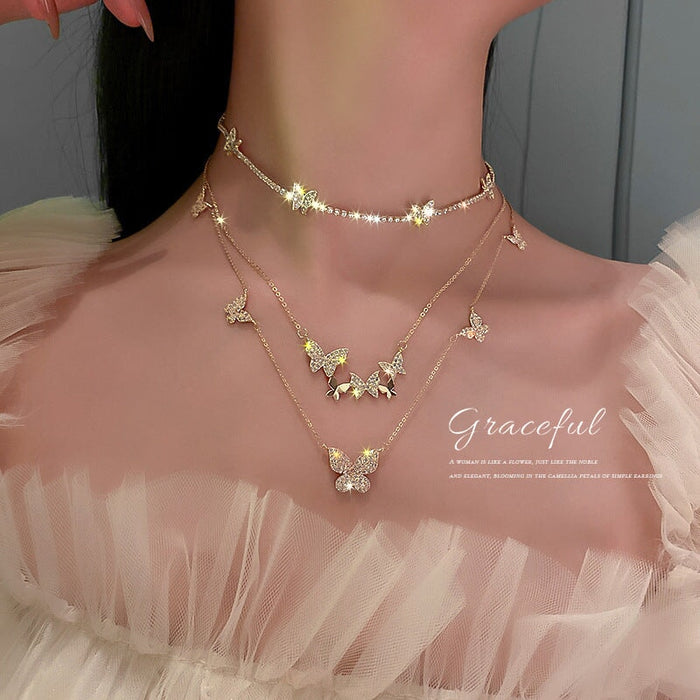 Wholesale diamond-encrusted butterfly alloy necklace JDC-NE-BaoY008 Necklaces 宝钰 Wholesale Jewelry JoyasDeChina Joyas De China