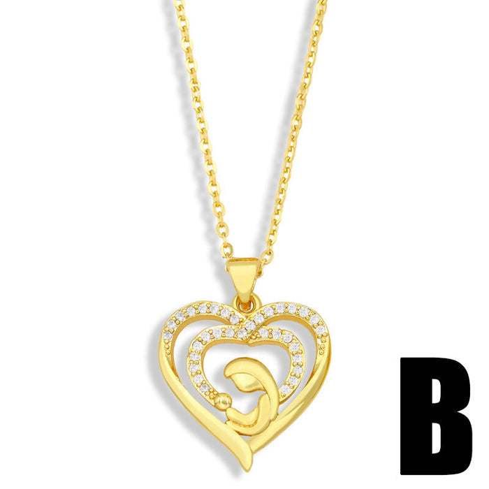 Wholesale diamond-encrusted heart shaped Mother's Day necklace JDC-NE-AOS016 Necklaces 翱昇 B Wholesale Jewelry JoyasDeChina Joyas De China
