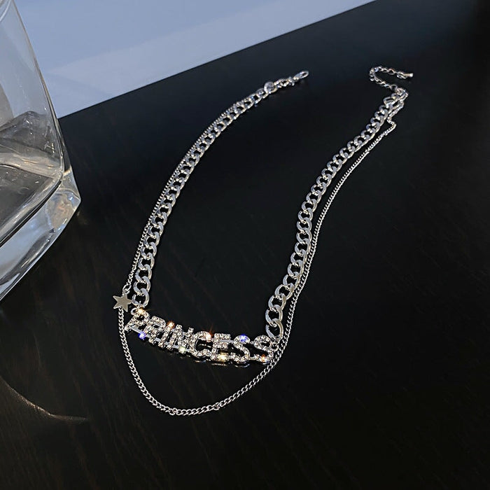 Wholesale diamond-encrusted letter star double alloy necklace JDC-NE-BaoY006 Necklaces 宝钰 1 Wholesale Jewelry JoyasDeChina Joyas De China