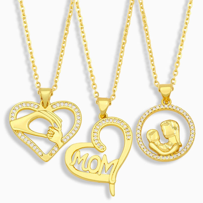 Wholesale diamond-encrusted peach heart love mother's day necklace JDC-NE-AOS018 Necklaces 翱昇 Wholesale Jewelry JoyasDeChina Joyas De China