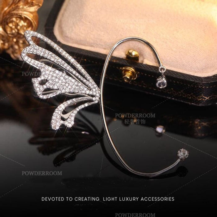 Wholesale diamond-encrusted silver butterfly earhook JDC-ES-ChiH008 Earrings 池豪 Drill right ear Wholesale Jewelry JoyasDeChina Joyas De China