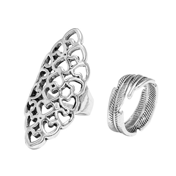 Wholesale diamond hollow out love leaf 2-piece ring set JDC-RS-KQ046 Rings JoyasDeChina Ancient silver Average code Wholesale Jewelry JoyasDeChina Joyas De China