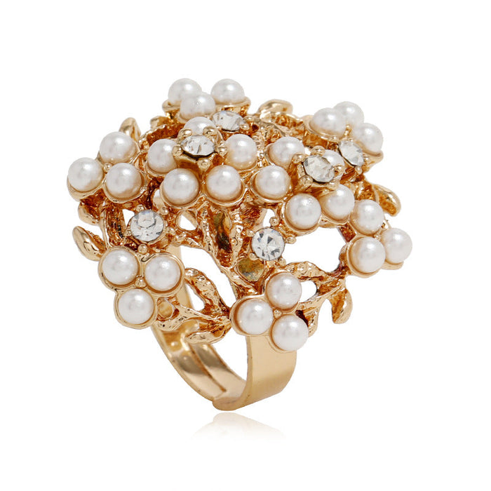 Wholesale diamond inlaid pearl flower ring JDC-RS-KQ011 Rings JoyasDeChina White medium KC gold Adjustable opening Wholesale Jewelry JoyasDeChina Joyas De China