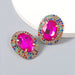 Wholesale diamond oval alloy earrings JDC-ES-JL036 Earrings JoyasDeChina rose red Wholesale Jewelry JoyasDeChina Joyas De China