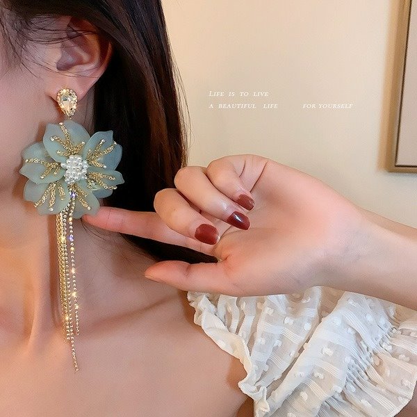 Wholesale diamond pearl white flower earrings JDC-ES-BY-131 Earrings 宝钰 Wholesale Jewelry JoyasDeChina Joyas De China
