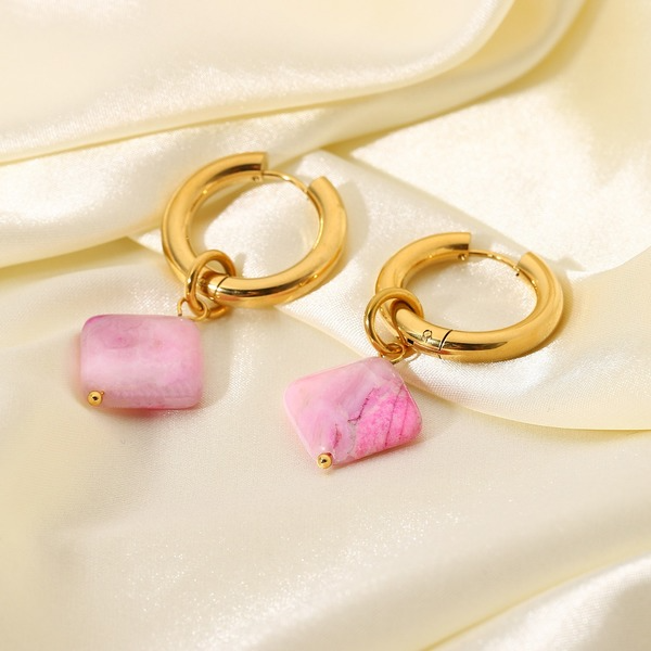 Wholesale Diamond pink stone pendant earrings for women JDC-ES-JD184 Earrings JoyasDeChina Wholesale Jewelry JoyasDeChina Joyas De China