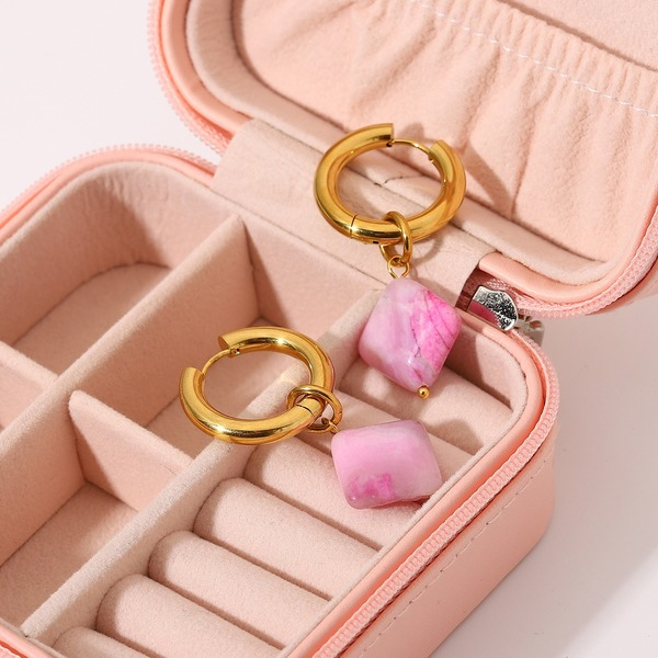 Wholesale Diamond pink stone pendant earrings for women JDC-ES-JD184 Earrings JoyasDeChina Wholesale Jewelry JoyasDeChina Joyas De China