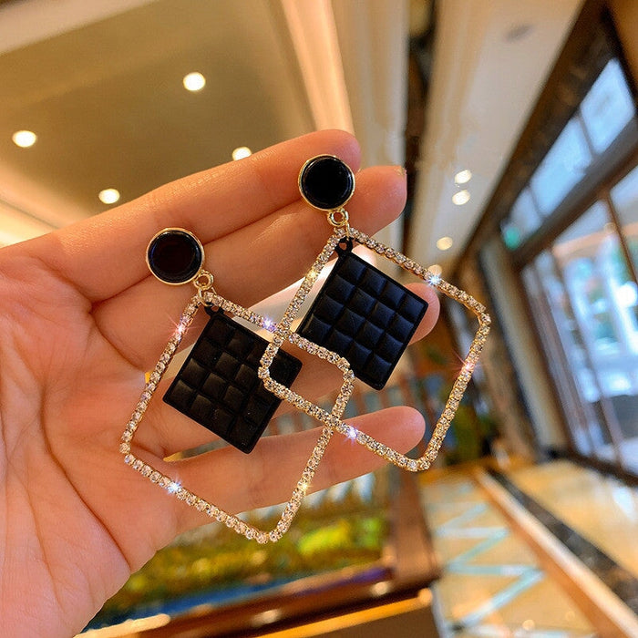 Wholesale Diamond Rhinestone Metal Earrings JDC-ES-XC346 Earrings 夏晨 black Wholesale Jewelry JoyasDeChina Joyas De China