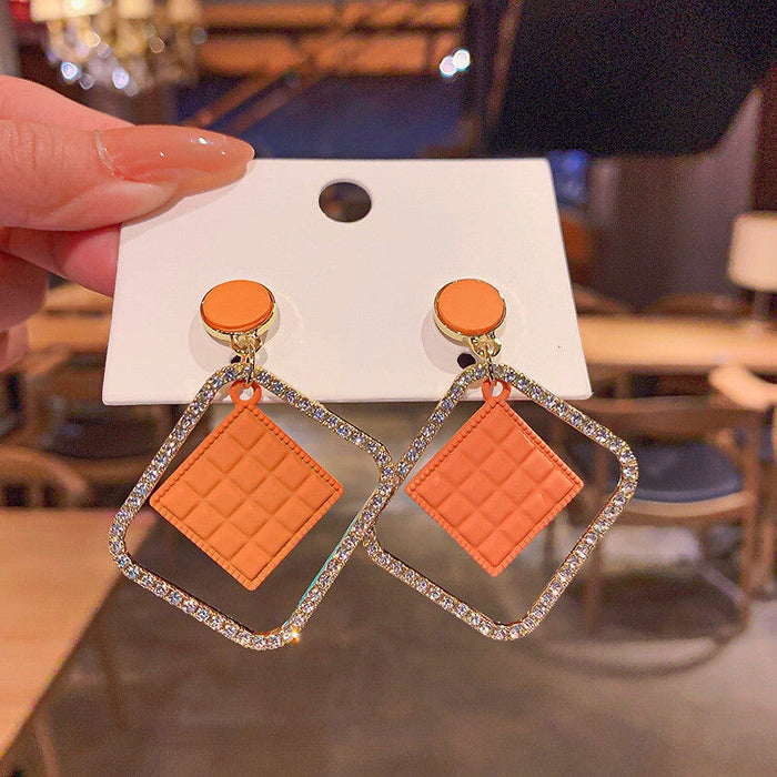 Wholesale Diamond Rhinestone Metal Earrings JDC-ES-XC346 Earrings 夏晨 orange Wholesale Jewelry JoyasDeChina Joyas De China