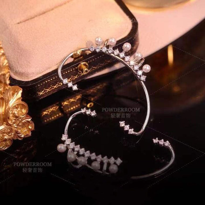 Wholesale diamond-set pearl alloy earhook JDC-ES-ChiH001 Earrings 池豪 Wholesale Jewelry JoyasDeChina Joyas De China
