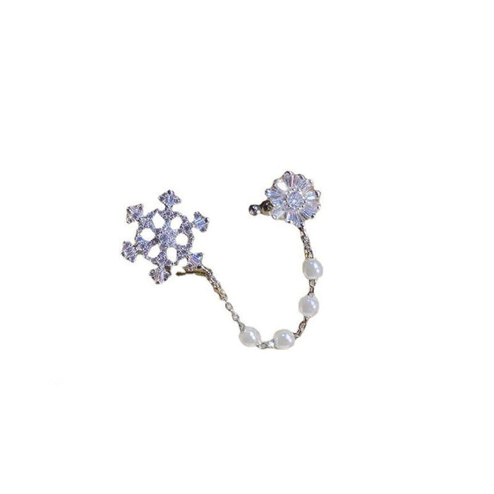 Wholesale diamond set silver snowflake pearl alloy stud earrings JDC-ES-ChiH010 Earrings 池豪 Wholesale Jewelry JoyasDeChina Joyas De China