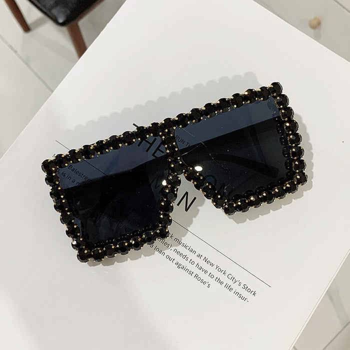 Wholesale diamond-set square frame sunglasses JDC-SG-KD129 Sun Glasses 珂盾 Black-black diamond 1 Wholesale Jewelry JoyasDeChina Joyas De China