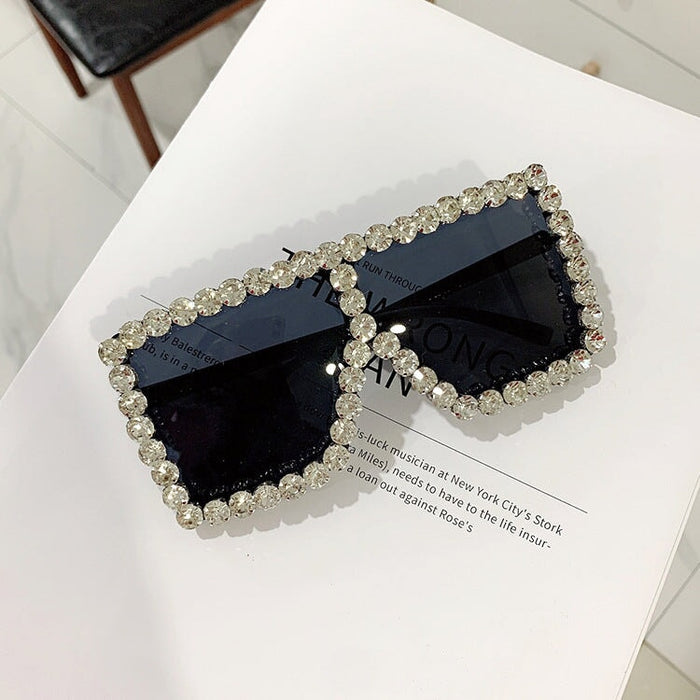 Wholesale diamond-set square frame sunglasses JDC-SG-KD129 Sun Glasses 珂盾 Bright black white diamond 1 Wholesale Jewelry JoyasDeChina Joyas De China