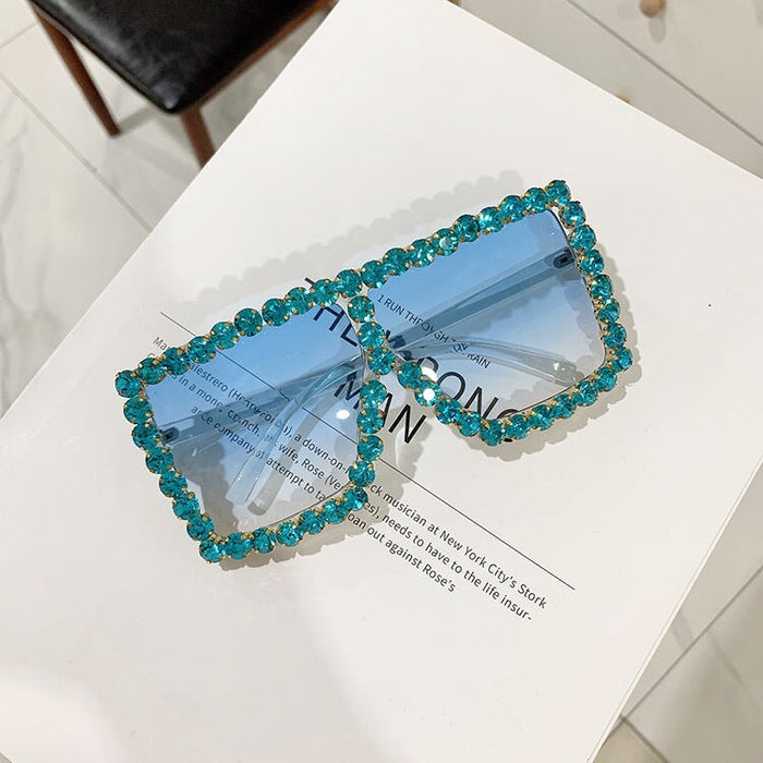 Wholesale diamond-set square frame sunglasses JDC-SG-KD129 Sun Glasses 珂盾 Light blue 1 Wholesale Jewelry JoyasDeChina Joyas De China