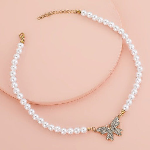 Wholesale diamond-studded butterfly pearl alloy necklaces JDC-NE-A062 Necklaces 妙雅 Wholesale Jewelry JoyasDeChina Joyas De China