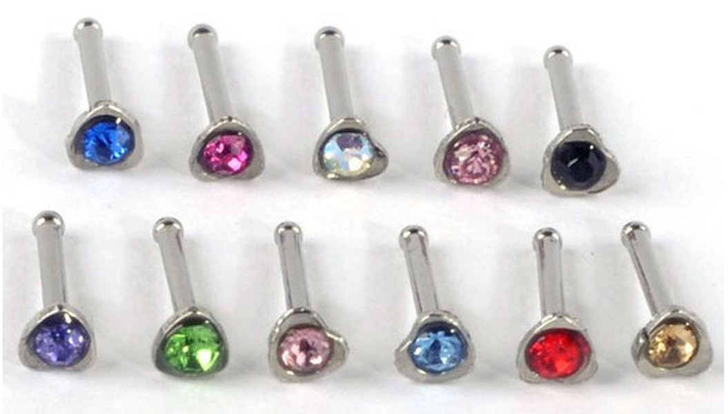 Wholesale diamond studded heart-shaped nose nail Stainless Steel Nose nail JDC-NS-LX002 Piercings JoyasDeChina Wholesale Jewelry JoyasDeChina Joyas De China