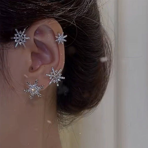 Wholesale diamond-studded snowflake alloy non-pierced ear clips JDC-ES-XuF004 Piercings 旭帆 Wholesale Jewelry JoyasDeChina Joyas De China