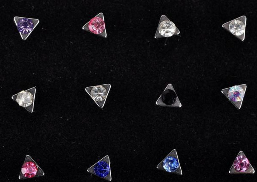 Wholesale diamond studded triangular stainless steel nose nail JDC-NS-LX016 Piercings JoyasDeChina Wholesale Jewelry JoyasDeChina Joyas De China