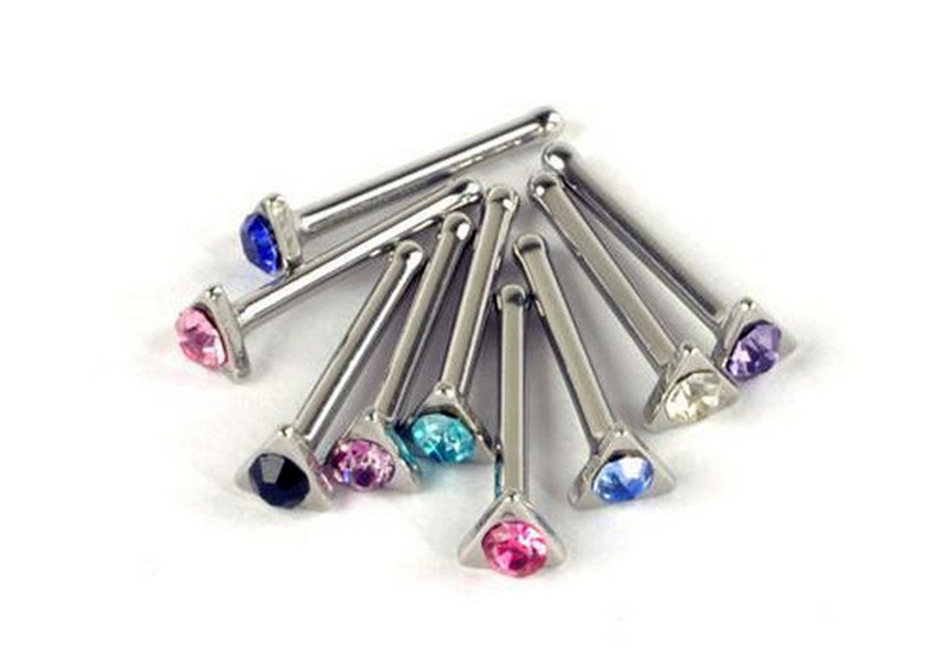 Wholesale diamond studded triangular stainless steel nose nail JDC-NS-LX016 Piercings JoyasDeChina Wholesale Jewelry JoyasDeChina Joyas De China