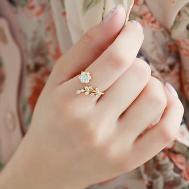 Wholesale diamond twist leaf flower open alloy ring JDC-RS-RL038 Rings 瑞列 Wholesale Jewelry JoyasDeChina Joyas De China