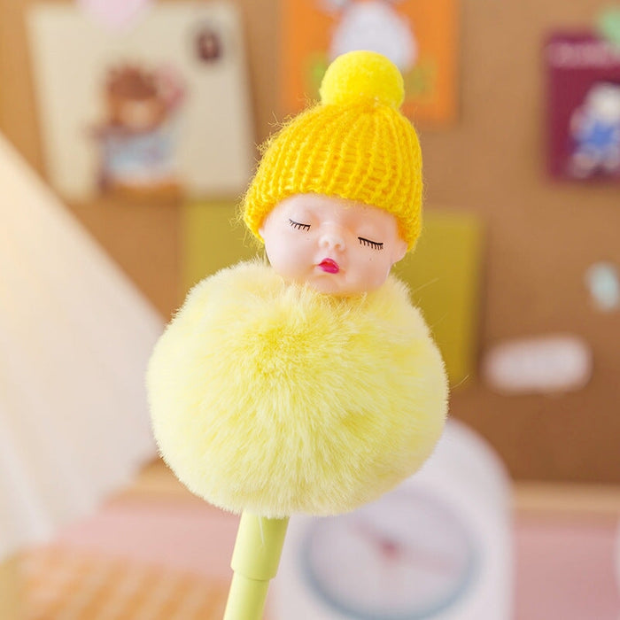Wholesale doll hairball neutral pen JDC-BP-Yizhou003 Ballpoint Pen 义周 yellow 0.5mm Wholesale Jewelry JoyasDeChina Joyas De China