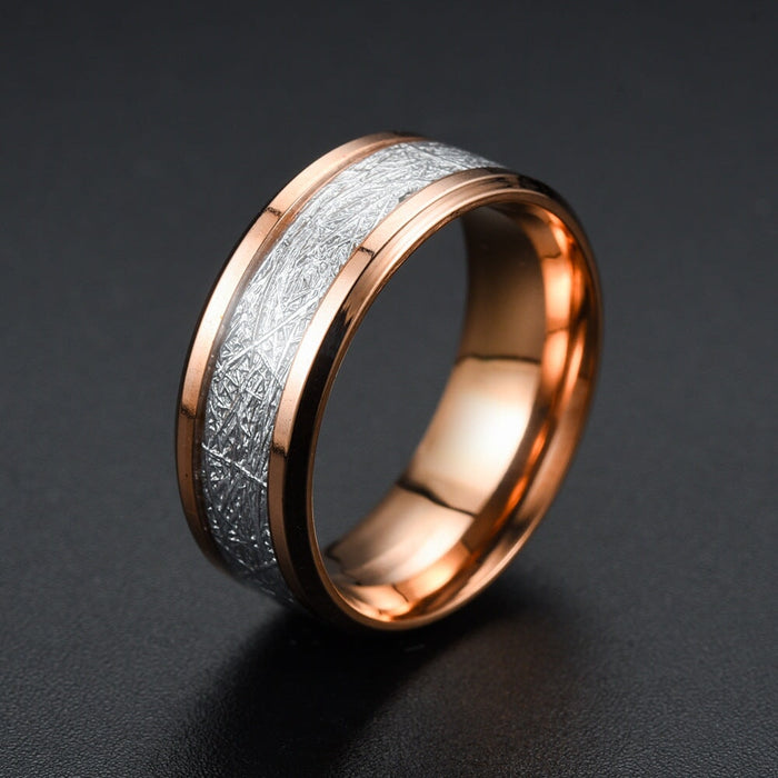 Wholesale double beveled oil inlaid silk pattern stainless steel ring JDC-RS-ts092 Rings 腾穗 Wholesale Jewelry JoyasDeChina Joyas De China