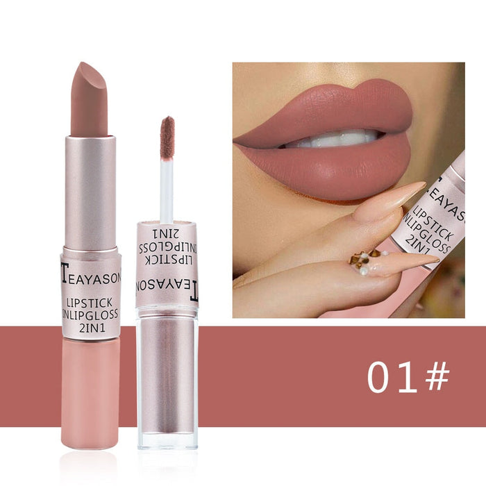 Wholesale double head non-stick cup matte matte lip gloss light bean paste non-fading dipped cup lipstick JDC-MK-XuQ001 lipstick 徐芹 1 Wholesale Jewelry JoyasDeChina Joyas De China