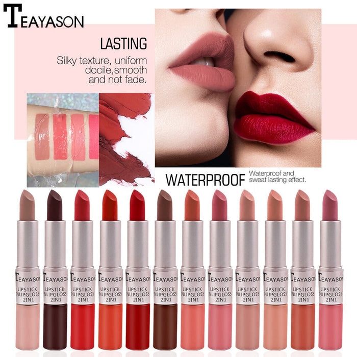 Wholesale double head non-stick cup matte matte lip gloss light bean paste non-fading dipped cup lipstick JDC-MK-XuQ001 lipstick 徐芹 Wholesale Jewelry JoyasDeChina Joyas De China