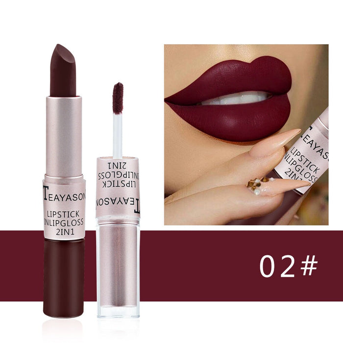 Wholesale double head non-stick cup matte matte lip gloss light bean paste non-fading dipped cup lipstick JDC-MK-XuQ001 lipstick 徐芹 Wholesale Jewelry JoyasDeChina Joyas De China