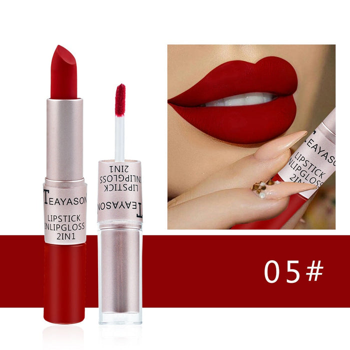 Wholesale double head non-stick cup matte matte lip gloss light bean paste non-fading dipped cup lipstick JDC-MK-XuQ001 lipstick 徐芹 Wholesale Jewelry JoyasDeChina Joyas De China