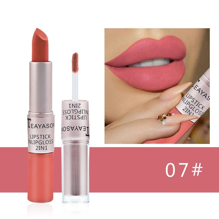 Wholesale double head non-stick cup matte matte lip gloss light bean paste non-fading dipped cup lipstick JDC-MK-XuQ001 lipstick 徐芹 Wholesale Jewelry JoyasDeChina Joyas De China