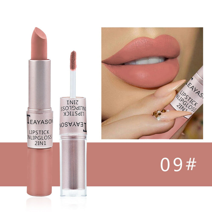 Wholesale double head non-stick cup matte matte lip gloss light bean paste non-fading dipped cup lipstick JDC-MK-XuQ001 lipstick 徐芹 9 Wholesale Jewelry JoyasDeChina Joyas De China